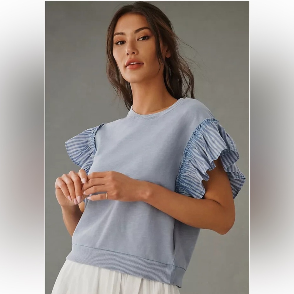 Anthropologie Pilcro Striped Flutter Sleeve Top